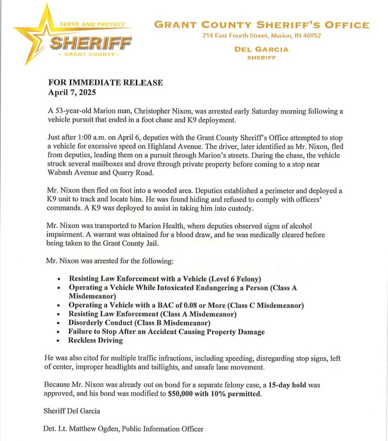 Marion Man Arrested Following Vehicle Pursuit and Foot Chase